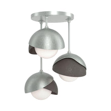 Load image into Gallery viewer, Brooklyn 3-Light Double Shade Semi Flush Mount Ceiling Light in Vintage Platinum/Dark Smoke.
