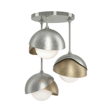 Load image into Gallery viewer, Brooklyn 3-Light Double Shade Semi Flush Mount Ceiling Light in Sterling/Soft Gold.
