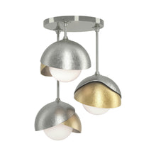 Load image into Gallery viewer, Brooklyn 3-Light Double Shade Semi Flush Mount Ceiling Light in Sterling/Modern Brass.
