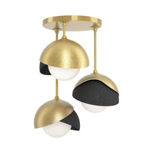 Load image into Gallery viewer, Brooklyn 3-Light Double Shade Semi Flush Mount Ceiling Light in Modern Brass/Black.
