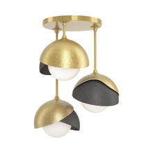 Load image into Gallery viewer, Brooklyn 3-Light Double Shade Semi Flush Mount Ceiling Light in Modern Brass/Natural Iron.

