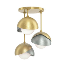 Load image into Gallery viewer, Brooklyn 3-Light Double Shade Semi Flush Mount Ceiling Light in Modern Brass/Vintage Platinum.
