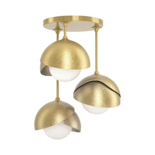Load image into Gallery viewer, Brooklyn 3-Light Double Shade Semi Flush Mount Ceiling Light in Modern Brass/Modern Brass.
