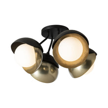 Load image into Gallery viewer, Brooklyn Double Shade Semi Flush Mount Ceiling Light in Black/Modern Brass.
