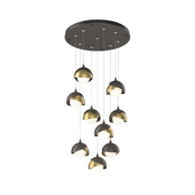 Load image into Gallery viewer, Brooklyn Standard Round Multi Light Pendant Light in Dark Smoke/Modern Brass (Standard).
