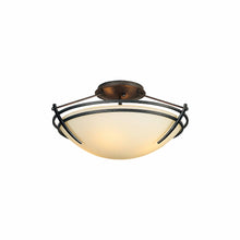 Load image into Gallery viewer, Presidio Tryne Semi Flush Mount Ceiling Light in Natural Iron/Opal Glass (7.7-Inch).
