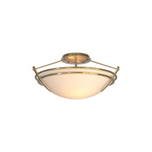 Load image into Gallery viewer, Presidio Tryne Semi Flush Mount Ceiling Light in Modern Brass/Opal Glass (7.7-Inch).
