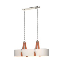 Load image into Gallery viewer, Saratoga Oval Pendant Light in Polished Nickel/Leather Chestnut/Flax.
