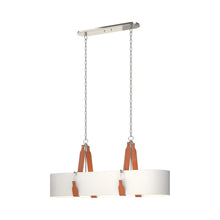Load image into Gallery viewer, Saratoga Oval Pendant Light in Polished Nickel/Leather Chestnut/Natural Anna.
