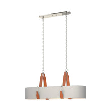 Load image into Gallery viewer, Saratoga Oval Pendant Light in Polished Nickel/Leather Chestnut/Light Grey.
