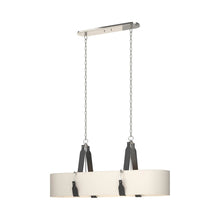 Load image into Gallery viewer, Saratoga Oval Pendant Light in Polished Nickel/Leather Black/Natural Linen.
