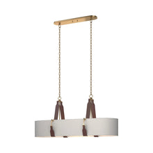 Load image into Gallery viewer, Saratoga Oval Pendant Light in Antique Brass/Leather British Brown/Light Grey.

