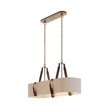 Load image into Gallery viewer, Saratoga Oval Pendant Light in Antique Brass/Leather Chestnut/Natural Linen.
