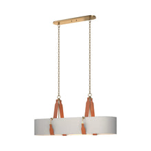 Load image into Gallery viewer, Saratoga Oval Pendant Light in Antique Brass/Leather Chestnut/Light Grey.
