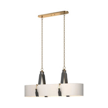 Load image into Gallery viewer, Saratoga Oval Pendant Light in Antique Brass/Leather Black/Flax.
