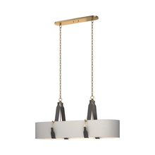 Load image into Gallery viewer, Saratoga Oval Pendant Light in Antique Brass/Leather Black/Light Grey.
