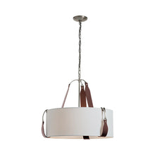 Load image into Gallery viewer, Saratoga Oval Pendant Light in Polished Nickel/Leather British Brown/Light Grey (Small).
