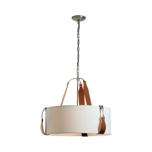 Load image into Gallery viewer, Saratoga Oval Pendant Light in Polished Nickel/Leather Chestnut/Natural Anna (Small).
