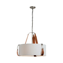 Load image into Gallery viewer, Saratoga Oval Pendant Light in Polished Nickel/Leather Chestnut/Light Grey (Small).
