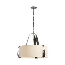 Load image into Gallery viewer, Saratoga Oval Pendant Light in Polished Nickel/Leather Black/Natural Linen (Small).
