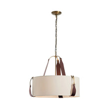 Load image into Gallery viewer, Saratoga Oval Pendant Light in Antique Brass/Leather British Brown/Flax (Small).
