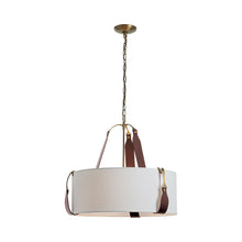 Load image into Gallery viewer, Saratoga Oval Pendant Light in Antique Brass/Leather British Brown/Light Grey (Small).
