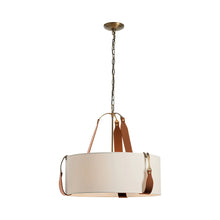 Load image into Gallery viewer, Saratoga Oval Pendant Light in Antique Brass/Leather Chestnut/Flax (Small).
