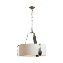 Load image into Gallery viewer, Saratoga Oval Pendant Light in Antique Brass/Leather Black/Natural Anna (Small).
