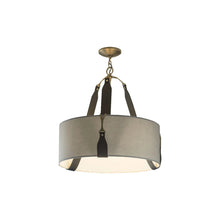 Load image into Gallery viewer, Saratoga Oval Pendant Light in Antique Brass/Leather Black/Light Grey (Small).
