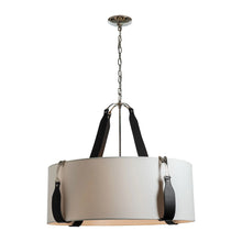 Load image into Gallery viewer, Saratoga Oval Pendant Light in Polished Nickel/Leather Black/Natural Anna (Large).
