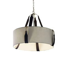 Load image into Gallery viewer, Saratoga Oval Pendant Light in Polished Nickel/Leather Black/Light Grey (Large).
