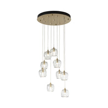 Load image into Gallery viewer, Ume Round LED Multi Light Pendant Light in Modern Brass/Clear Glass.
