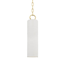 Load image into Gallery viewer, Brooklyn Pendant Light in Aged Brass/Soft Off White.
