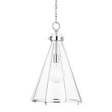 Load image into Gallery viewer, Eldridge Glass Pendant Light in Cone/Polished Nickel.
