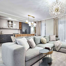 Load image into Gallery viewer, Hinsdale Linear Pendant Light in living room.
