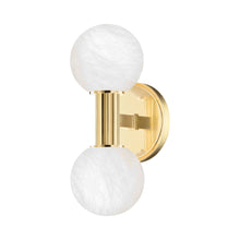 Load image into Gallery viewer, Murray Hill Double LED Wall Light in Aged Brass.
