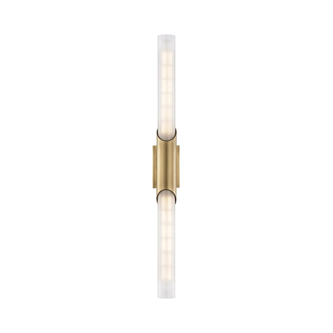 Pylon LED Bath Wall Light in Aged Brass.