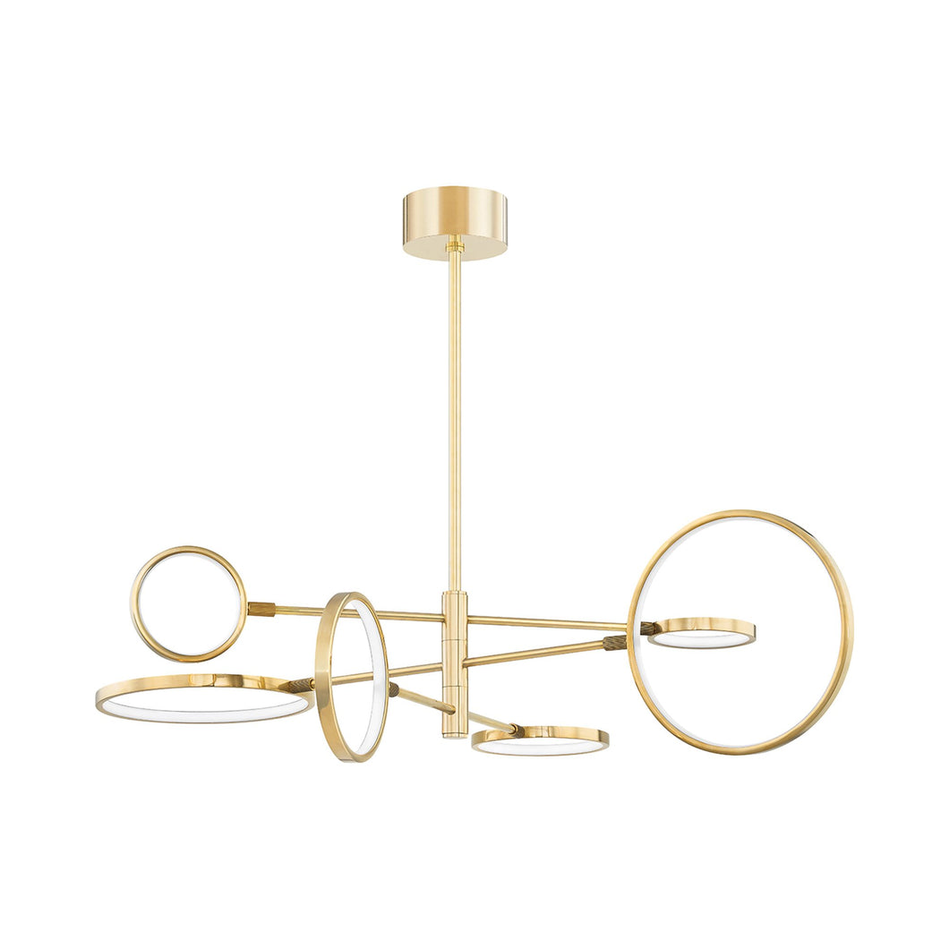 Saturn LED Chandelier in Aged Brass.