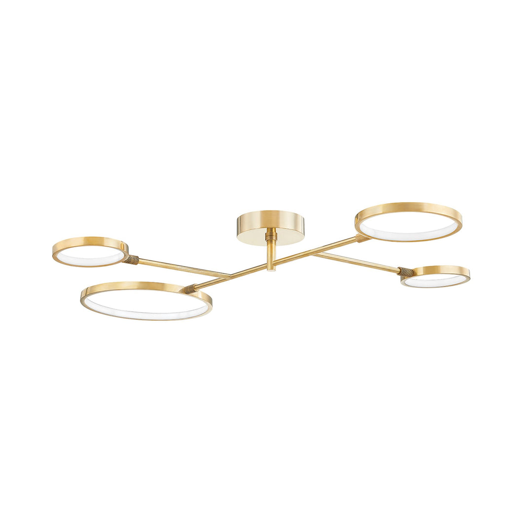 Saturn LED Flush Mount Ceiling Light in Aged Brass.
