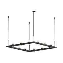 Load image into Gallery viewer, Intervals® Square LED Suspension Light in Satin Black/Etched Cylinder.
