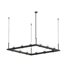 Load image into Gallery viewer, Intervals® Square LED Suspension Light in Satin Black/Etched Cylinder.
