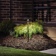 Load image into Gallery viewer, Cast Hammered Roof LED Path Light in Outdoor Area.
