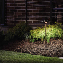 Load image into Gallery viewer, Cast Hammered Roof LED Path Light in Outdoor Area.
