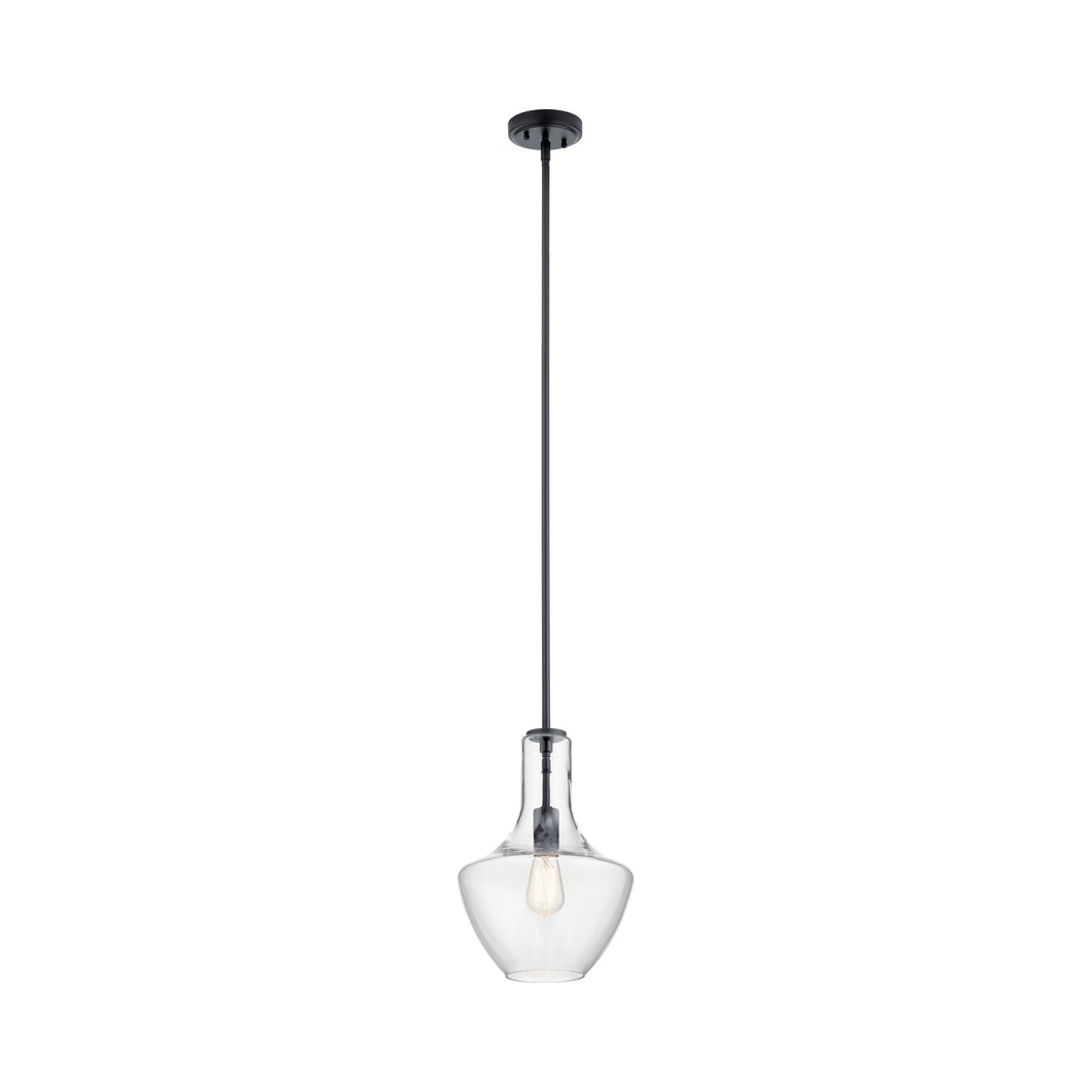 Everly Bell Pendant Light in Bell/Black/Clear Glass.