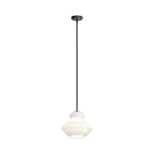 Load image into Gallery viewer, Everly Schoolhouse Pendant Light in Olde Bronze/Satin Etched Cased Opal Glass.

