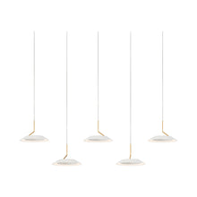 Load image into Gallery viewer, Royyo LED Linear Pendant Light in 5-Light/Matte White with Gold accent.

