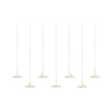Load image into Gallery viewer, Royyo LED Linear Pendant Light in 7-Light/Matte White with Gold accent.
