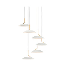 Load image into Gallery viewer, Royyo LED Multi Light Pendant Light in 6-Light/Matte White with Gold accent.
