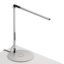 Load image into Gallery viewer, Z-Bar Solo LED Desk Lamp in Silver/Wireless Charging Qi Base.
