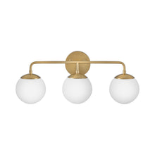 Load image into Gallery viewer, Juniper Vanity Wall Light in Lacquered Brass (3-Light).
